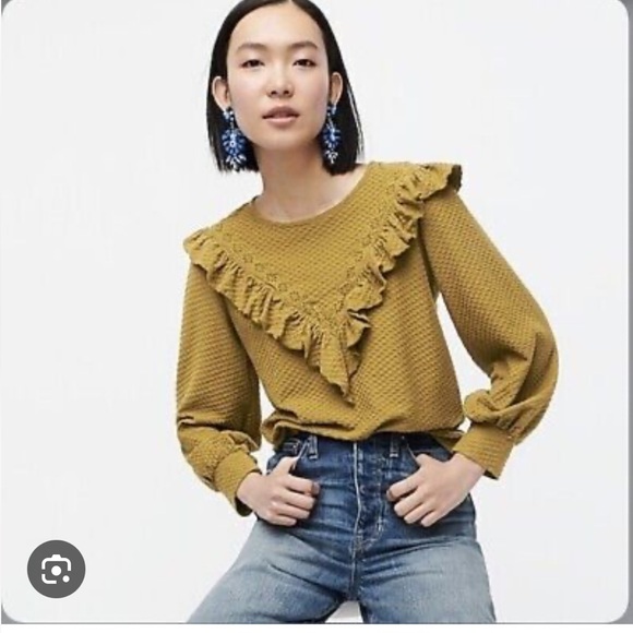 J.Crew Ruffle-trim honeycomb-knit cotton top NWT - Picture 5 of 5